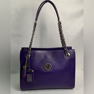 Metro City Purple Saffiano Leather Shoulder Bag Chain Straps